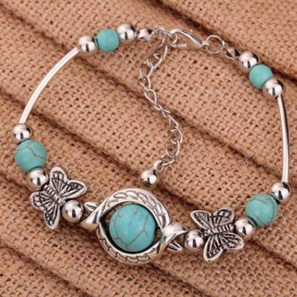 Tibetan Silver Turquoise Butterfly Bead Bracelet